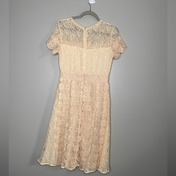 Anthropologie Champagne & Strawberry Crochet Lace Dress - Picture 6 of 6